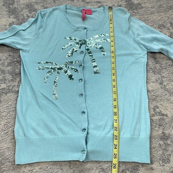 NWT Charlotte Tarantola Lightweight Cotton Cardigan Sweater Sequin Palm Tree L - Picture 6 of 11